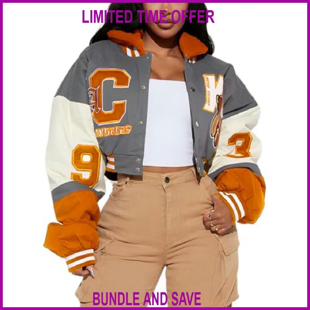 Lightweight Varsity Jacket with Hood, Patches, Button Closure, Stand-Up Collar - Picture 3 of 6